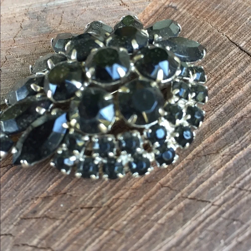 Vintage Black Rhinestone Brooch